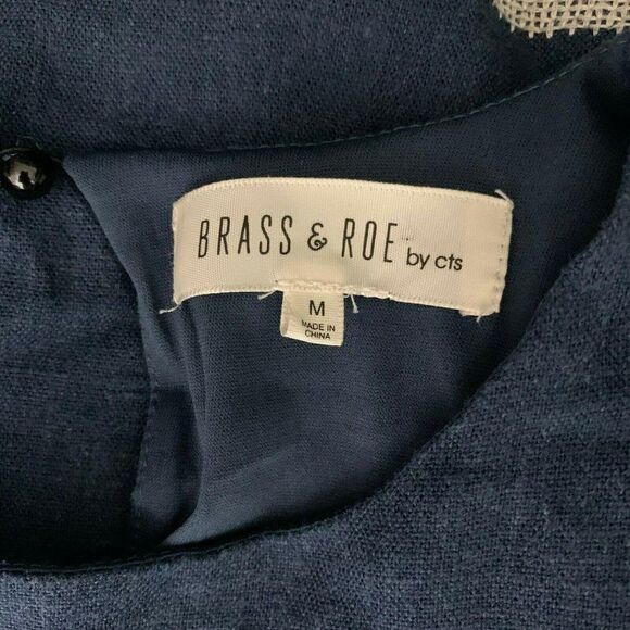 Brass Roe by CTS Shift Dress M Blue White Embroidery Button Keyhole Back - Picture 6 of 6